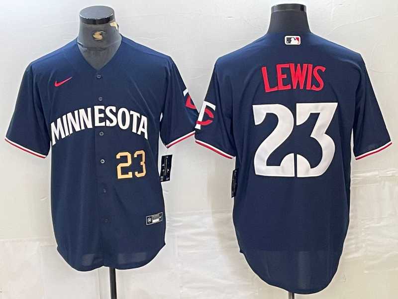 Men%27s Minnesota Twins #23 Royce Lewis Number 2023 Navy Blue Cool Base Stitched Jerseys